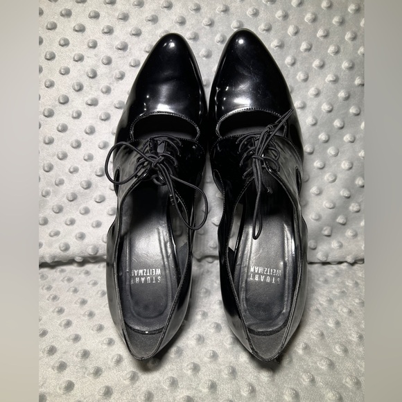 Stuart Weitzman 9.5 Yoke Heels in Mirror Jet Black - Picture 5 of 8